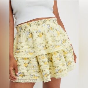 Aerie Rock 'n' Ruffle Printed Mini Skirt Yellow Floral M